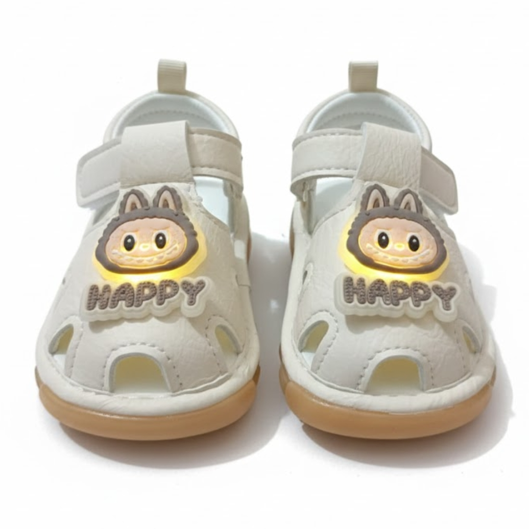“HAPPY” Baby Sandals -Off White With Light